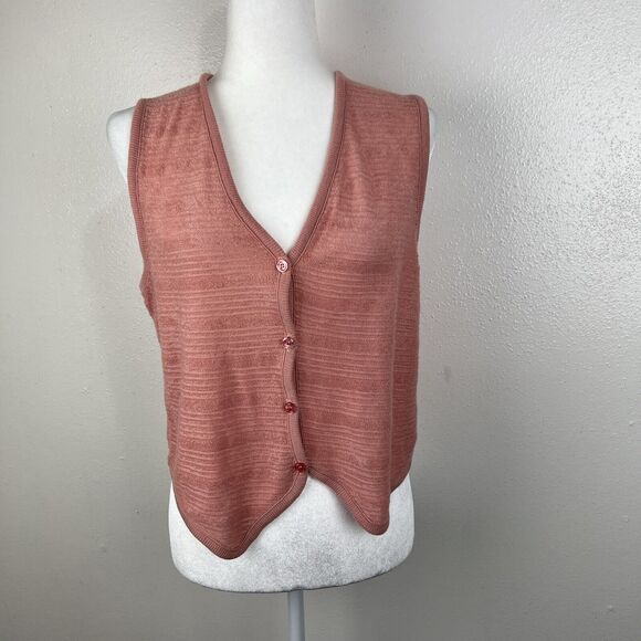 Cal Knits Tank Top Women Medium Orange Sleeveless Button Down Shirt Knit Casual - Picture 11 of 11